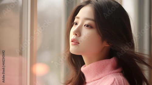 Beautiful asian woman wearing winter sweater