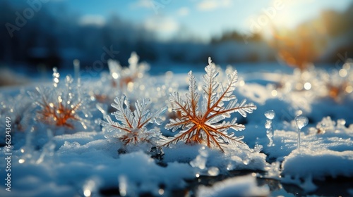Snowflakes on snow, Christmas and New Year background, winter concept