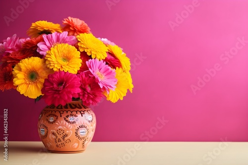 Wallpaper Mural Mexican Day of the Dead banner Background, Halloween Dia De Los Muertos, Mexican Sugar Skulls, Flower vase with flowers, Pink Background Torontodigital.ca