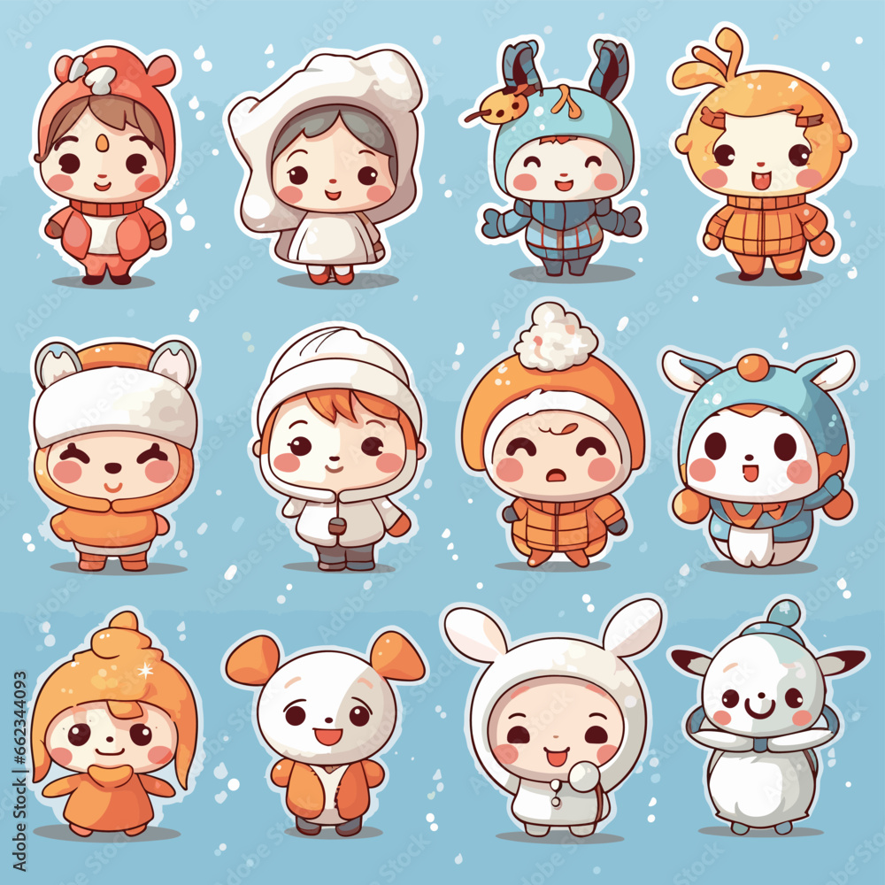 Obraz premium christmas and happy new year cartoon characters and elements
