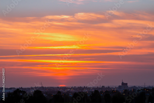 Beautiful colorful sunset over the city.