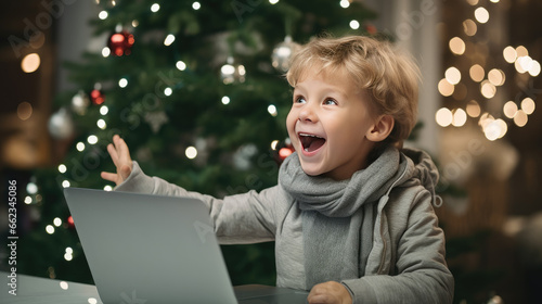 The child communicates via a laptop. Christmas.