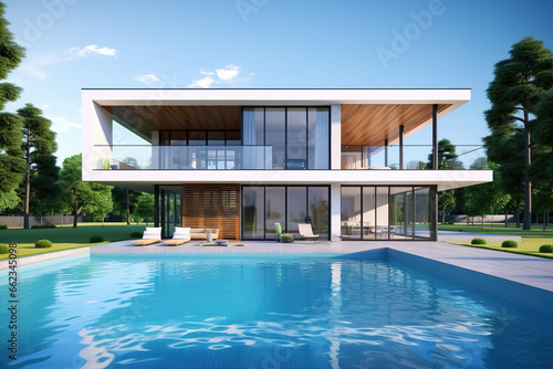 Modern minimalist cubic mansion with swimming pool © arhendrix