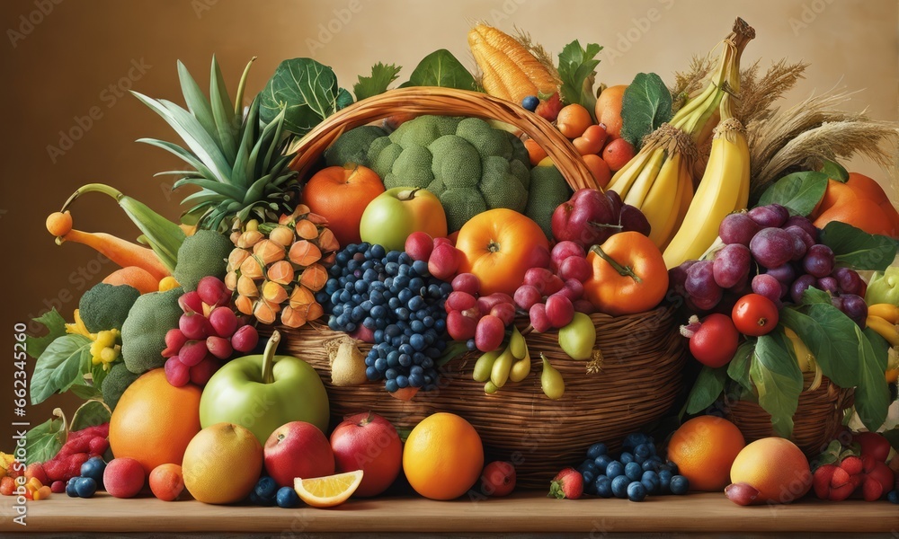 fruits and vegetables on a wooden table. fruits and vegetables on a wooden table. fresh vegetables on wooden table