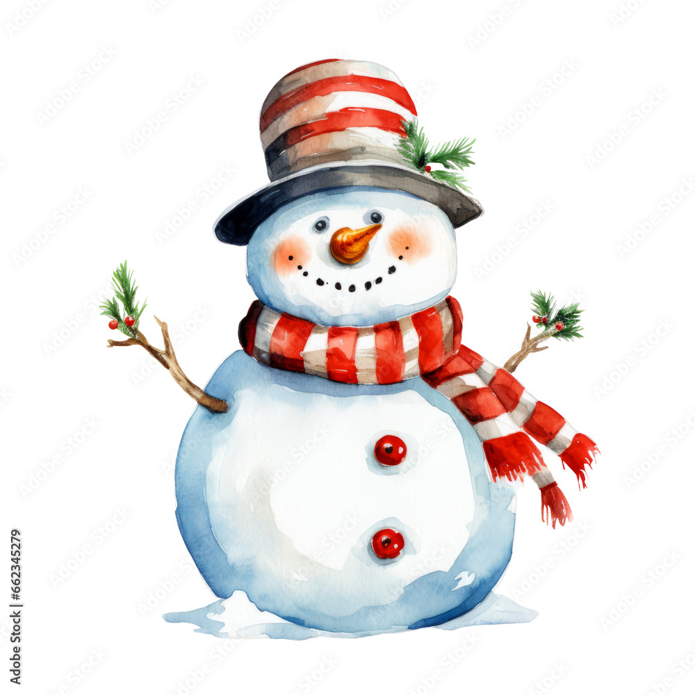 Snowman Christmas decorated Clipart isolated on Transparent Background