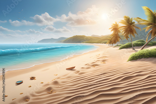 beach with palm trees generative ai © KS
