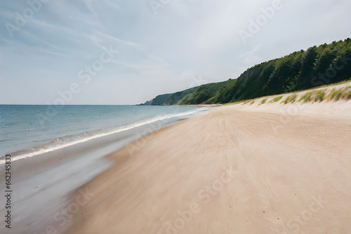 Beach with calm waves and sandy beach generative ai