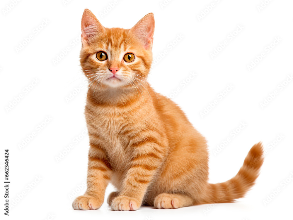 Portrait of a ginger kitten isolated on a transparent background png.