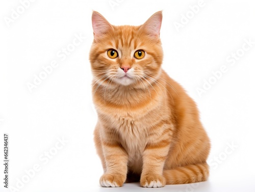Portrait of a red cat on a white background. General plan.