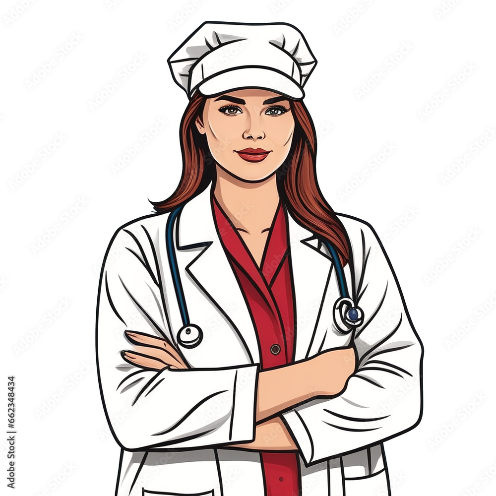 Illustration of a woman doctor arms crossed Illustration of a woman doctor arms crossed