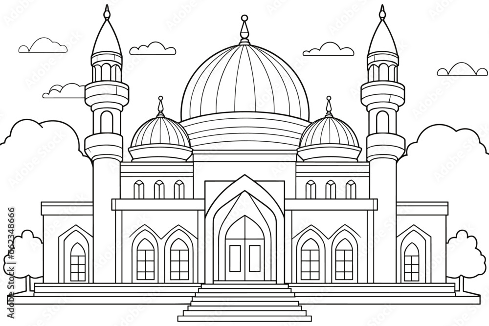 coloring pages hand drawn with mosque outline illustration coloring pages hand drawn with mosque outline illustration