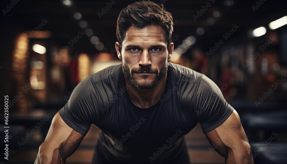 Obraz premium Young man in the gym doing weights. Generative AI