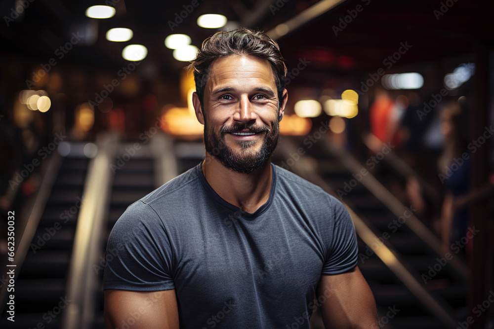 Fototapeta premium Young man in the gym doing weights. Generative AI