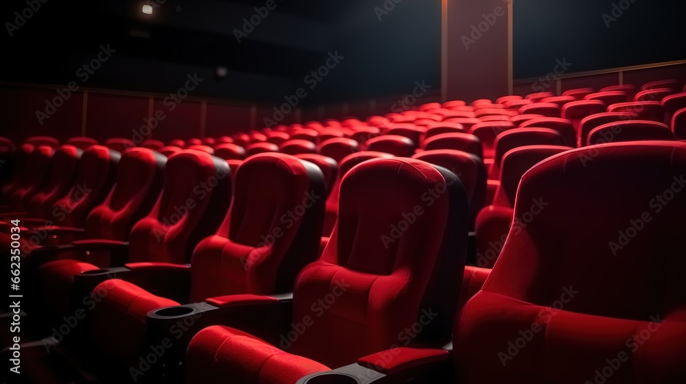 Obraz premium photo of red chairs in a cinema. rows of red chairs in a theater. generative AI