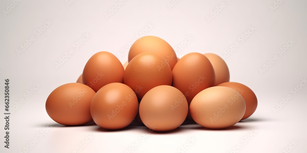 photo of pile of fresh eggs on gray background. generative AI photo of pile of fresh eggs on gray background. generative AI