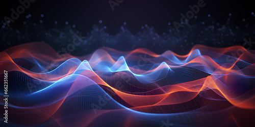 A purple and blue wave with a black background, Abstract 3d wave background for business technology wallpaper generative ai

