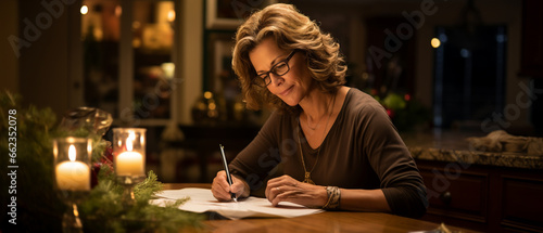 woman writing a christmas letter photo