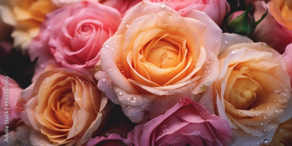 Charming photo of blooming roses with water splash effect. generative AI Charming photo of blooming roses with water splash effect. generative AI