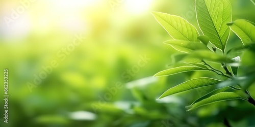 photo of green leaves with a blur effect behind it. generative AI