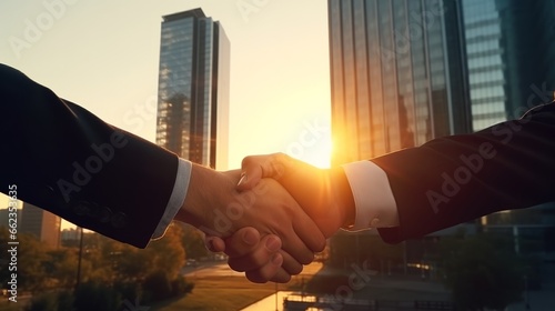 Business Bonds: A Late Afternoon Handshake. Generated AI photo