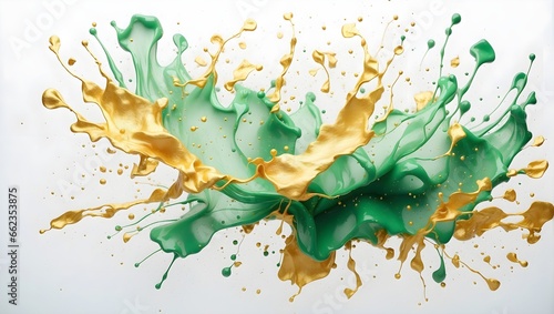 Ai green and golden watercolor splash on Isolated White Background