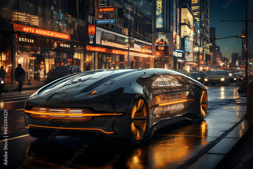 Showcases self-driving vehicles in a futuristic scenario, generative AI Showcases self-driving vehicles in a futuristic scenario, generative AI