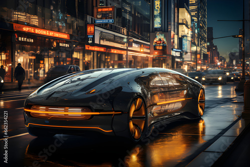 Showcases self-driving vehicles in a futuristic scenario, generative AI © Nicolas
