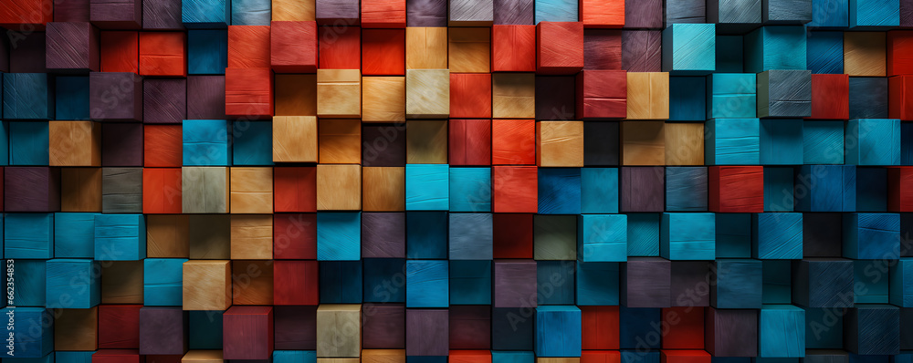Colorful cubic wooden texture, wood cube background, checkered wooden texture, banner Colorful cubic wooden texture, wood cube background, checkered wooden texture, banner