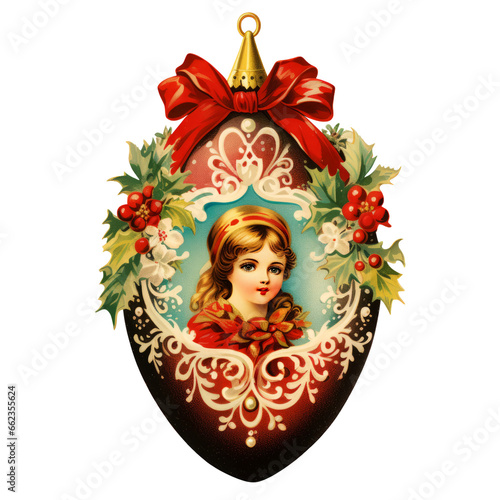 Christmas Vintage ornament Clipart isolated on Transparent Background. 