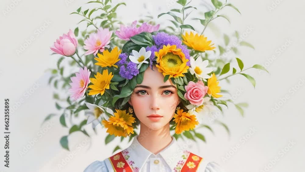 Concept of mental health, happiness and harmony. Happy female head with beautiful flowers on white background. Mindfulness, positive thinking, self care, happiness and spring concept Concept of mental health, happiness and harmony. Happy female head with beautiful flowers on white background. Mindfulness, positive thinking, self care, happiness and spring concept