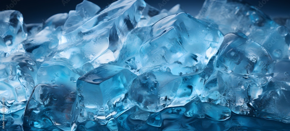 Ai realistic translucent ice cubes in blue color isolated on transparent background. Transparency only in vector format