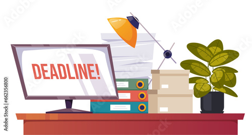 Messy desk office paper table file folder mess concept. Vector flat graphic design illustration

