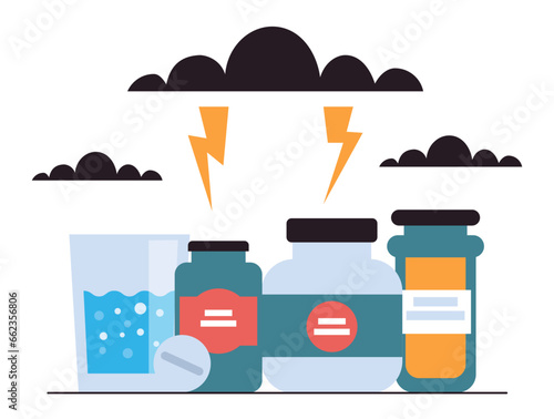 Anxiety anti stress medication addiction treatment depression concept. Vector flat graphic design illustration
