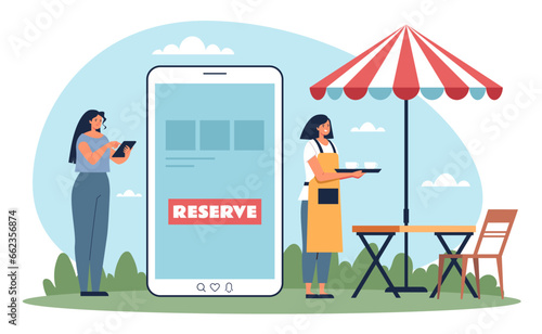 Restaurant cafe date online reserve phone app booking concept. Vector flat graphic design illustration
