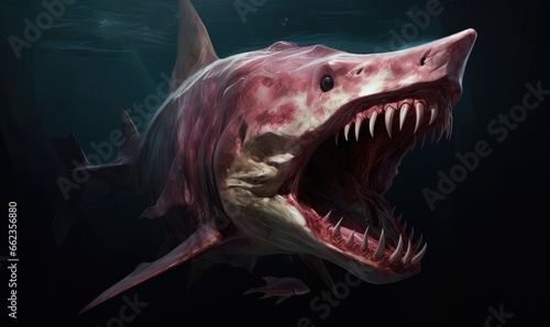 Photo of a fierce shark with its mouth wide open underwater