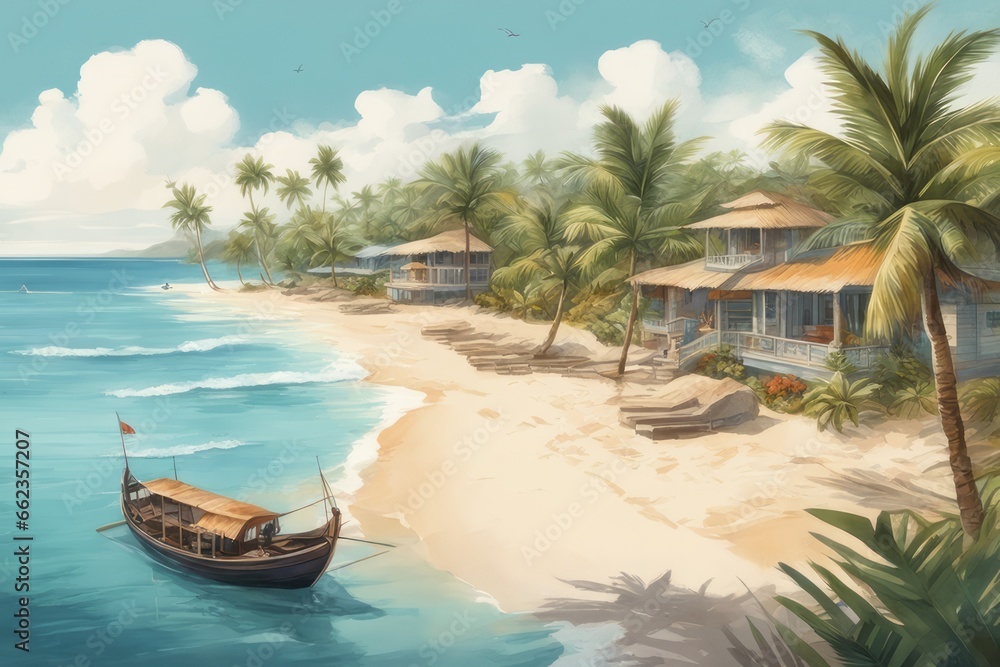 tropical beach with palm trees and boat tropical beach with palm trees and boat tropical beach with palm tree and sea