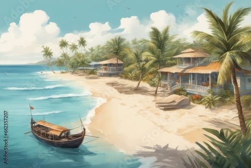 tropical beach with palm trees and boat tropical beach with palm trees and boat tropical beach with palm tree and sea © Shubham