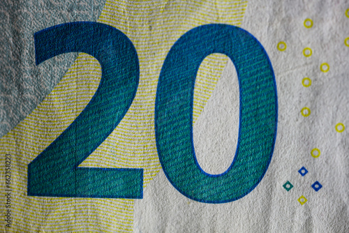 Twenty Euro bill close up. High quality photo