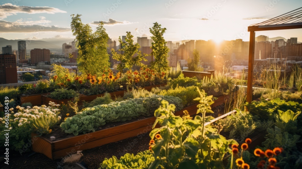 Urban Bloom: Sustainability Meets City Skyline. Generated AI