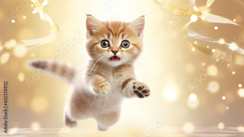 Kitten jump, Christmas, New Year, birthday
