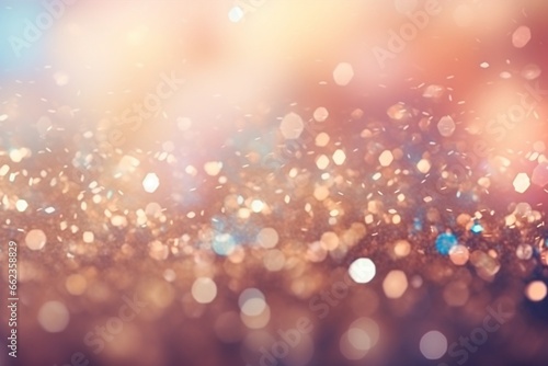 An abstract backdrop filled with bokeh lights, accentuated by gentle vintage-colored blurriness and a touch of glitter. Created with generative AI tools