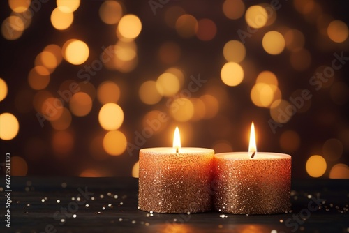 Glowing candles with a touch of glitter  radiating a festive vibe. Created with generative AI tools