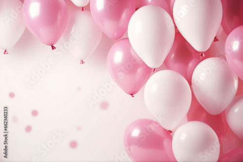 pink rosa und weiße Ballons mit Platz für Text. Querformat. Generative Ai.