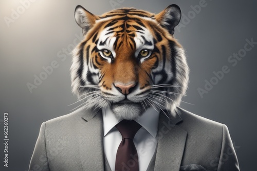 digital illustration of the head of tiger with a tiger. digital illustration of the head of tiger with a tiger. tiger in suit. 3d illustration