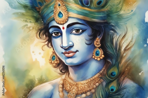 vector watercolor illustration of Krishna with a blue background vector watercolor illustration of goddess durga with a blue background lord shiva, vector illustration