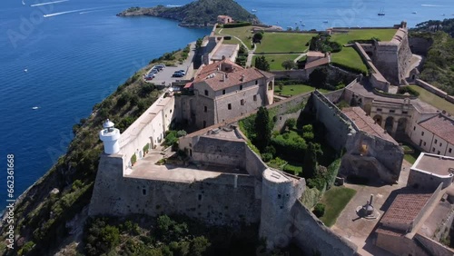 Aerial view of the structure in Monte Argentario with the island