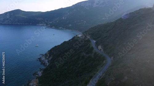 aerial view of the road that runs along Mount Argentario