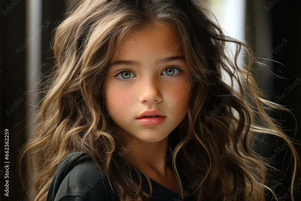 Head shot portrait of cute little girl posing for camera. Generative Ai. Head shot portrait of cute little girl posing for camera. Generative Ai.