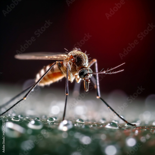 Macro, a mosquito sits on the grass. Very beautiful background.  Detailed photo. © A LOT ABOUT EVERYTHI