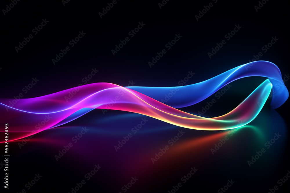 Naklejka premium Curved colorful neon light waves. 